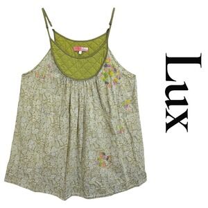 Urban Outfitters Lux Camisole Tank M Green Y2K Beaded Embroidered Quilted